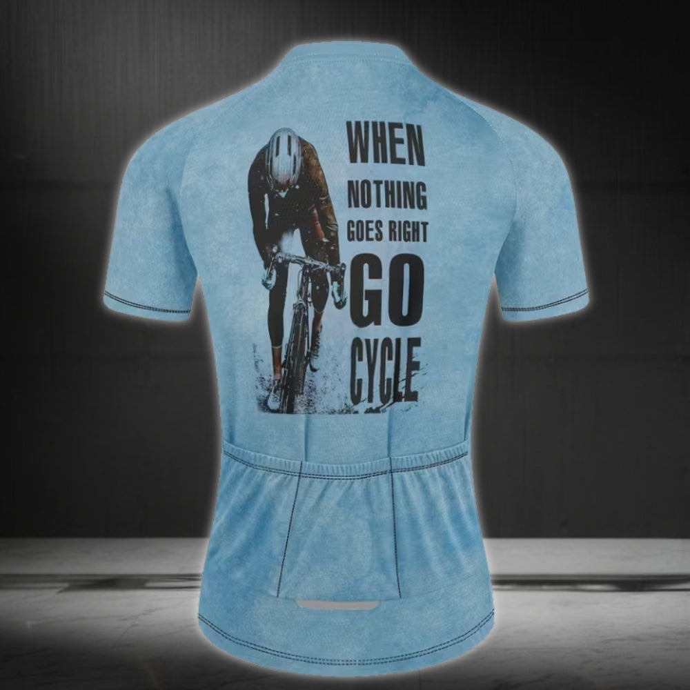 When Nothing Goes Right Go Cycle Short Sleeve Jersey For Mens, Mens Blue Cycling Jerseys CZ0082