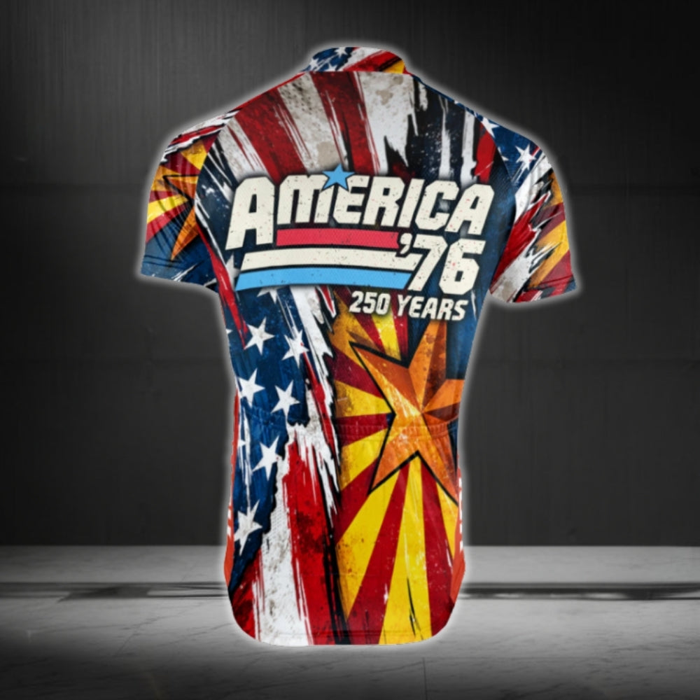 Custom Arizona USA Flag 250 Years Anniversary Cycling Short Sleeve Jersey For Men, Custom Arizona Patriotic Cycling Jerseys For 4th Of July CG0786