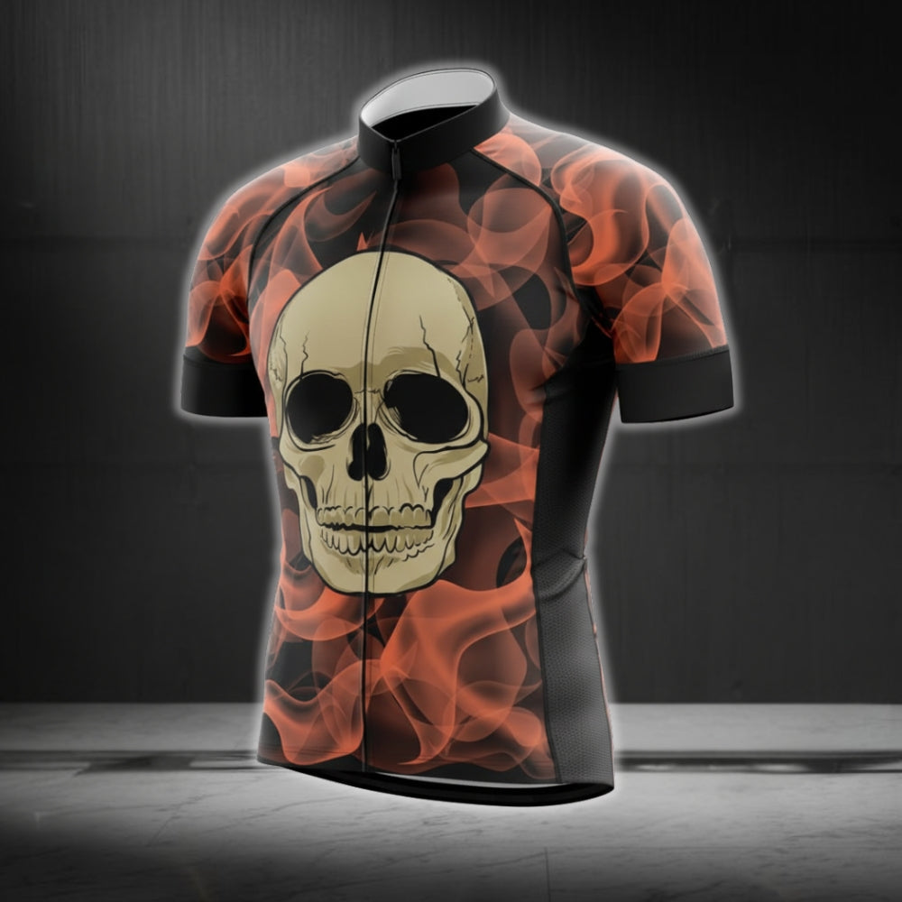 Skull Cycling Short Sleeve Jersey Mens, Flame Skull Cycling Jerseys CG0038