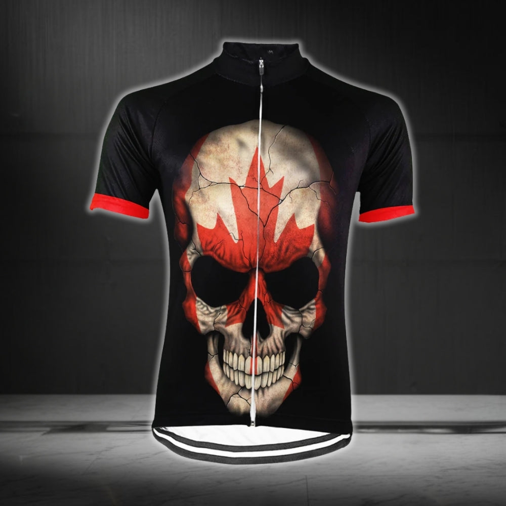 Custom Skull Canada Flag Men's Short Sleeve Cycling Jersey, Custom Canada Skull Cycling Jersey CG0313