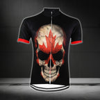 Custom Skull Canada Flag Men's Short Sleeve Cycling Jersey, Custom Canada Skull Cycling Jersey CG0313