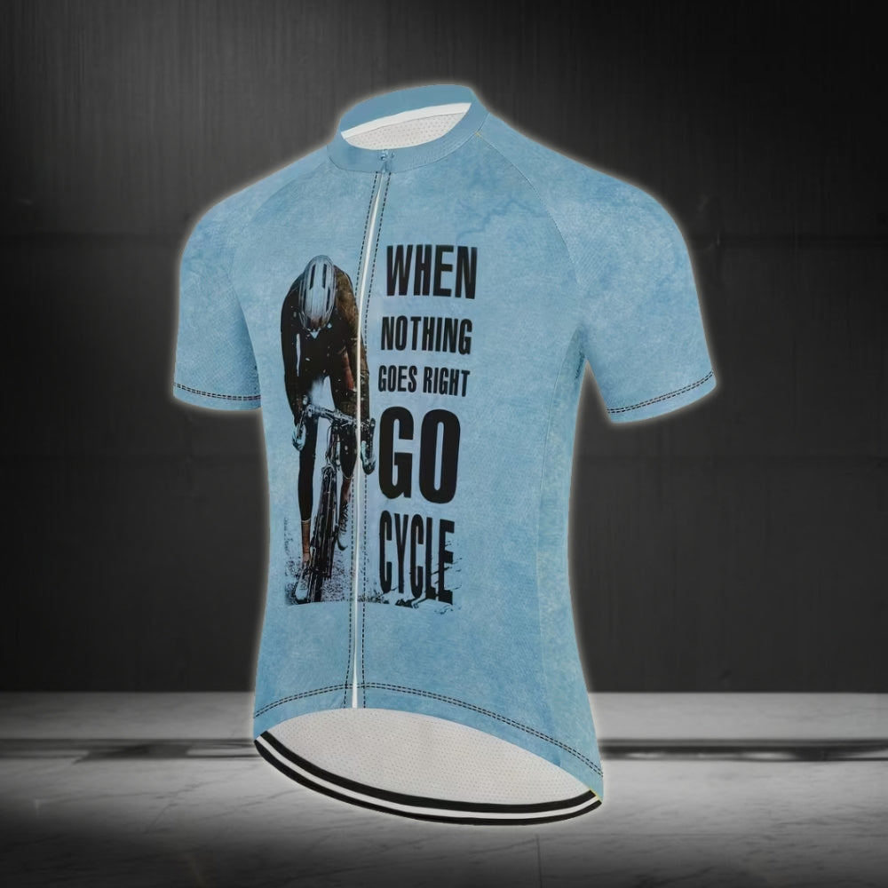 When Nothing Goes Right Go Cycle Short Sleeve Jersey For Mens, Mens Blue Cycling Jerseys CZ0082