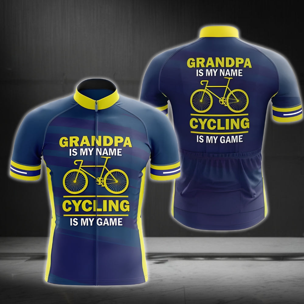 Grandpa Is My Name Cycling Is My Game Men's Cycling Short Sleeve Jersey, Funny Grandpa Cycling Jersey For Father Day CG0039