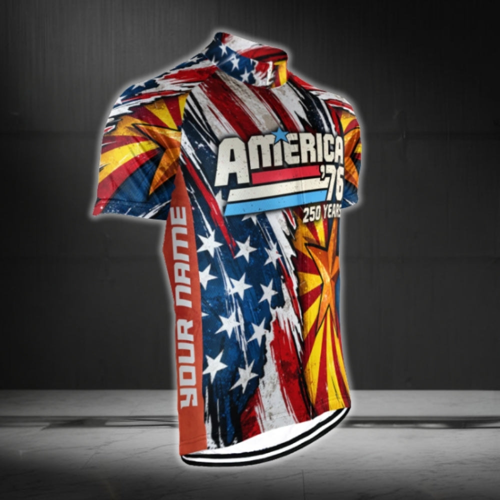Custom Arizona USA Flag 250 Years Anniversary Cycling Short Sleeve Jersey For Men, Custom Arizona Patriotic Cycling Jerseys For 4th Of July CG0786