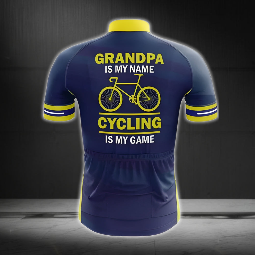 Grandpa Is My Name Cycling Is My Game Men's Cycling Short Sleeve Jersey, Funny Grandpa Cycling Jersey For Father Day CG0039