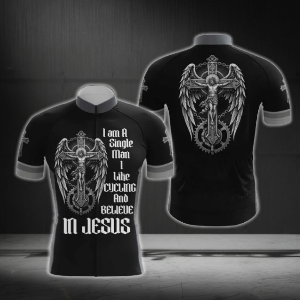 I Am A Man I Like Cycling And Believe In Jesus Cross Cycling Short Sleeve Jersey Mens, Faith Christian Cycling Jerseys CG0536