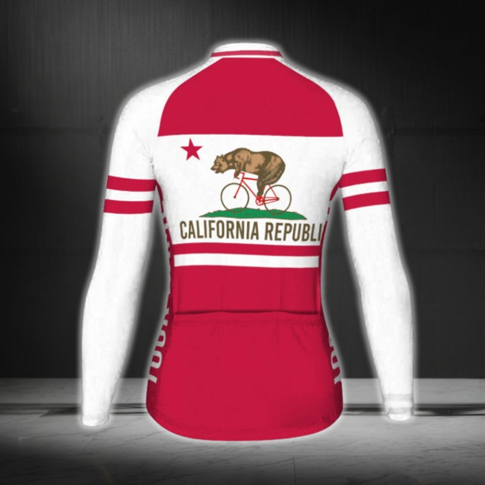 Custom California Republic Flag Long Sleeve Women's Cycling Jersey, Custom California State Cycling Jersey For Women CG0787
