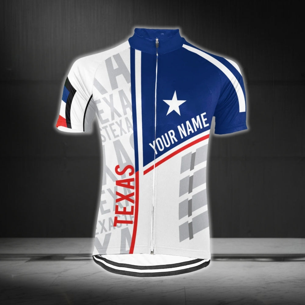 Texas Flag Custom Name Cycling Short Sleeve Jersey For Men, Custom Texas State Cycling Jerseys CG0314