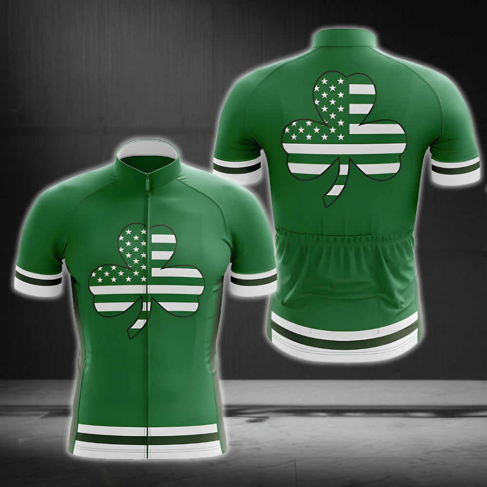 USA Flag Shamrock Cycling Jersey Short Sleeve For Mens, Patrick Day Cycling Jerseys CG0040