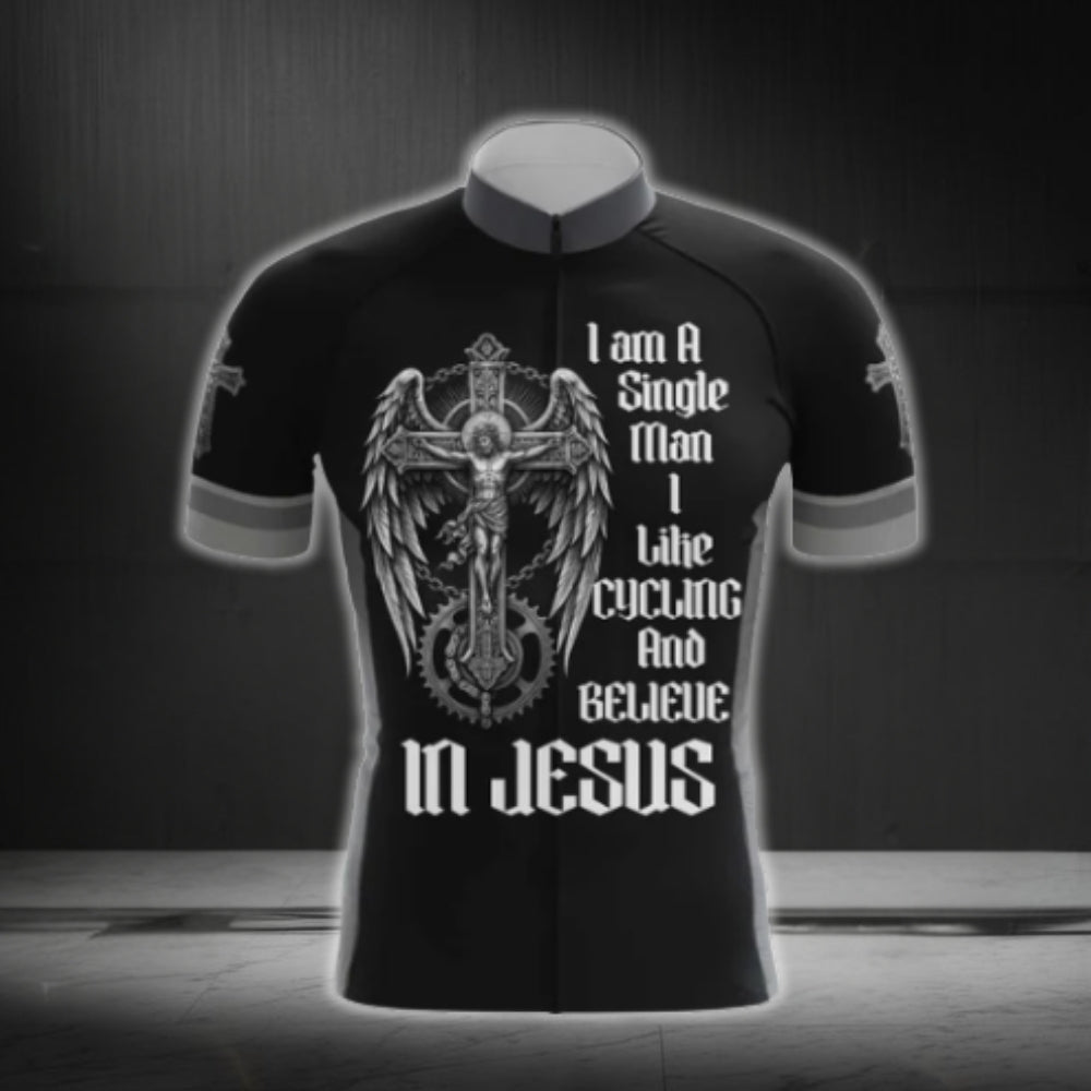 I Am A Man I Like Cycling And Believe In Jesus Cross Cycling Short Sleeve Jersey Mens, Faith Christian Cycling Jerseys CG0536