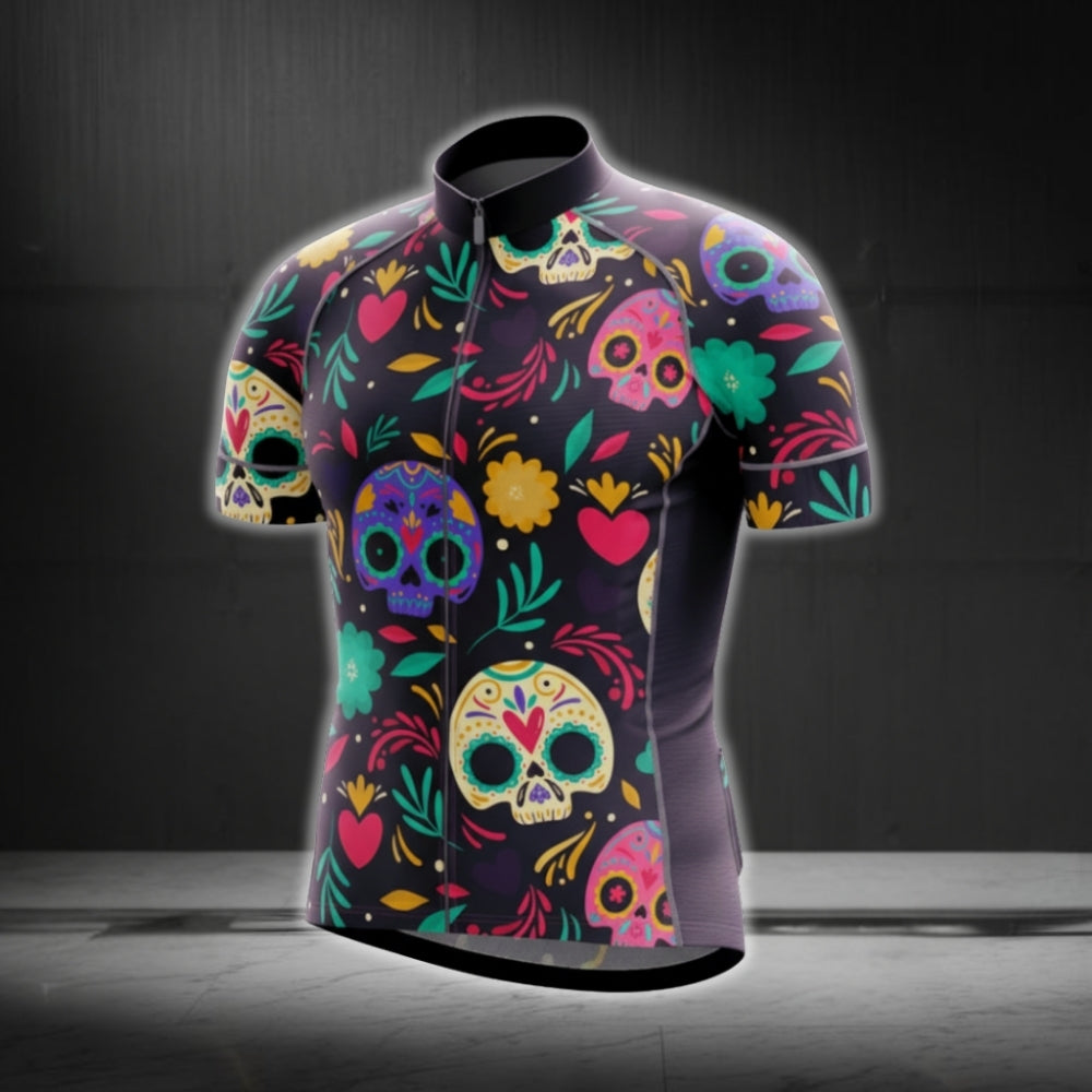 Men's Sugar Skull Cycling Short Sleeve Jersey For Men, Skull Cycling Jerseys CG0615