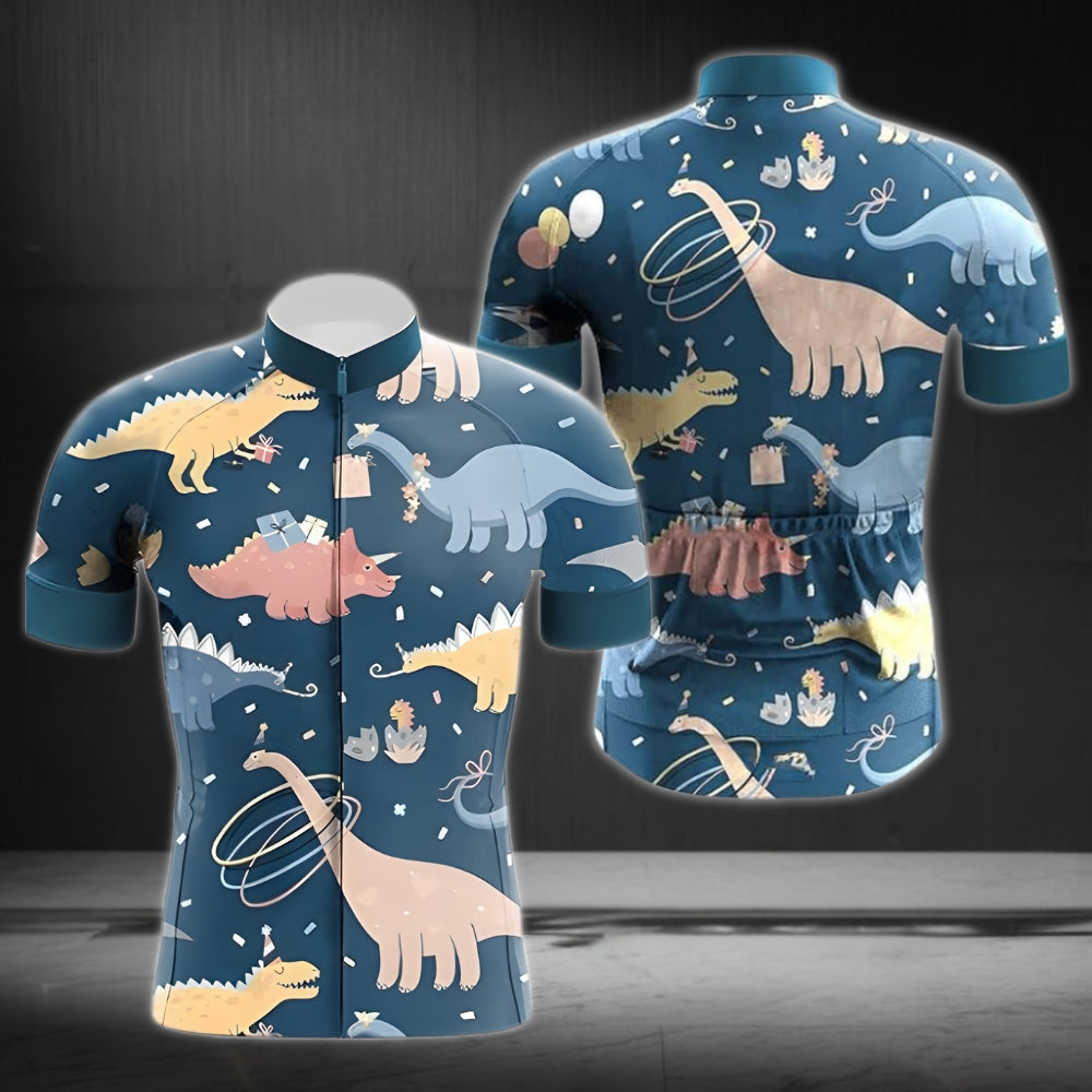 Dinosaur Blue Cycling Short Sleeve Jersey For Mens, Men's Dinosaur Cycling Jerseys CZ0041