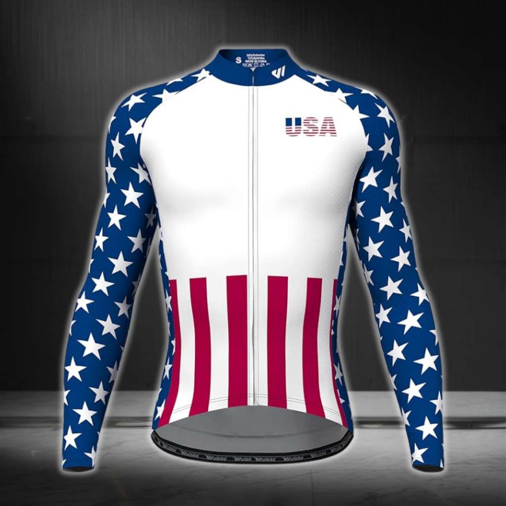 USA Flag Cycling Jersey Long Sleeve For Men, Patriotic Cycle Jerseys CZ0130