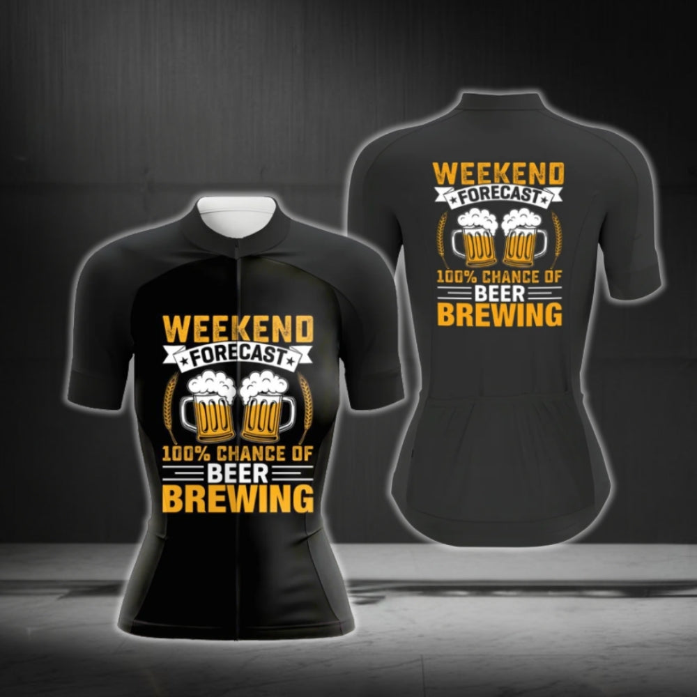 Weekend Forecast 100% Chance Of Beer Brewing Short Sleeve Women Cycling Jersey, Funny Beer Lovers Cycling Jerseys For Women CG0414