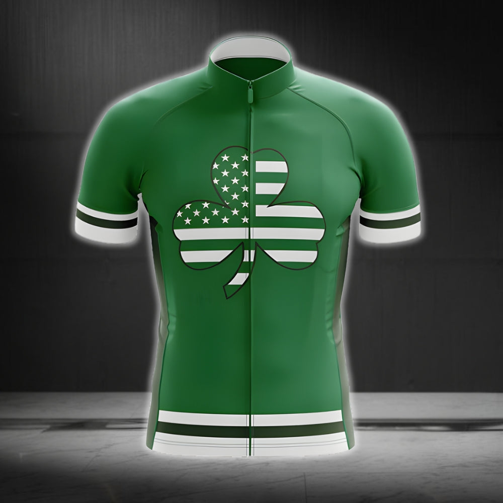 USA Flag Shamrock Cycling Jersey Short Sleeve For Mens, Patrick Day Cycling Jerseys CG0040