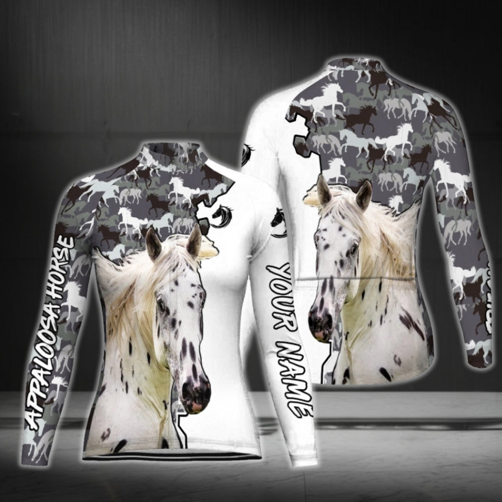 Women's Custom Appaloosa Horse Long Sleeve Cycling Jersey, Custom Horse Lovers Cycling Jersey For Ladies CG0788