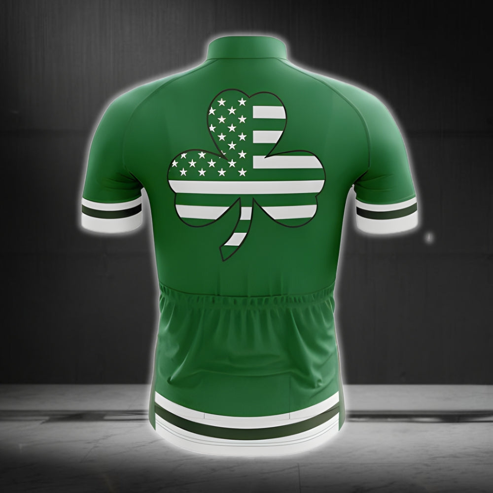 USA Flag Shamrock Cycling Jersey Short Sleeve For Mens, Patrick Day Cycling Jerseys CG0040