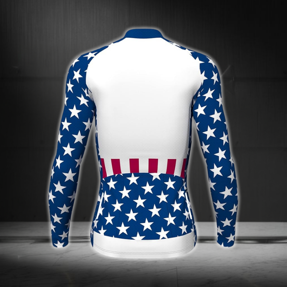 USA Flag Cycling Jersey Long Sleeve For Men, Patriotic Cycle Jerseys CZ0130