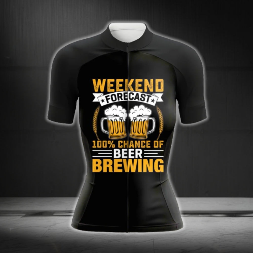 Weekend Forecast 100% Chance Of Beer Brewing Short Sleeve Women Cycling Jersey, Funny Beer Lovers Cycling Jerseys For Women CG0414
