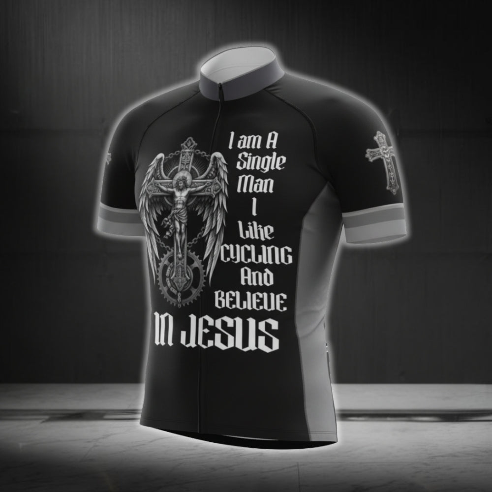I Am A Man I Like Cycling And Believe In Jesus Cross Cycling Short Sleeve Jersey Mens, Faith Christian Cycling Jerseys CG0536