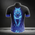 Wolf Black And Blue Cycling Jersey Short Sleeve For Men, Wolf Cycling Jerseys CG0188