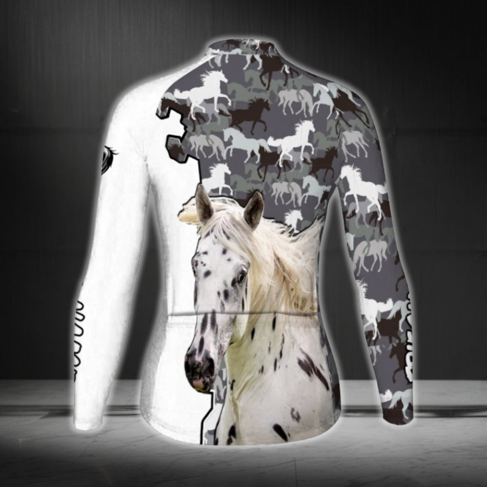 Women's Custom Appaloosa Horse Long Sleeve Cycling Jersey, Custom Horse Lovers Cycling Jersey For Ladies CG0788