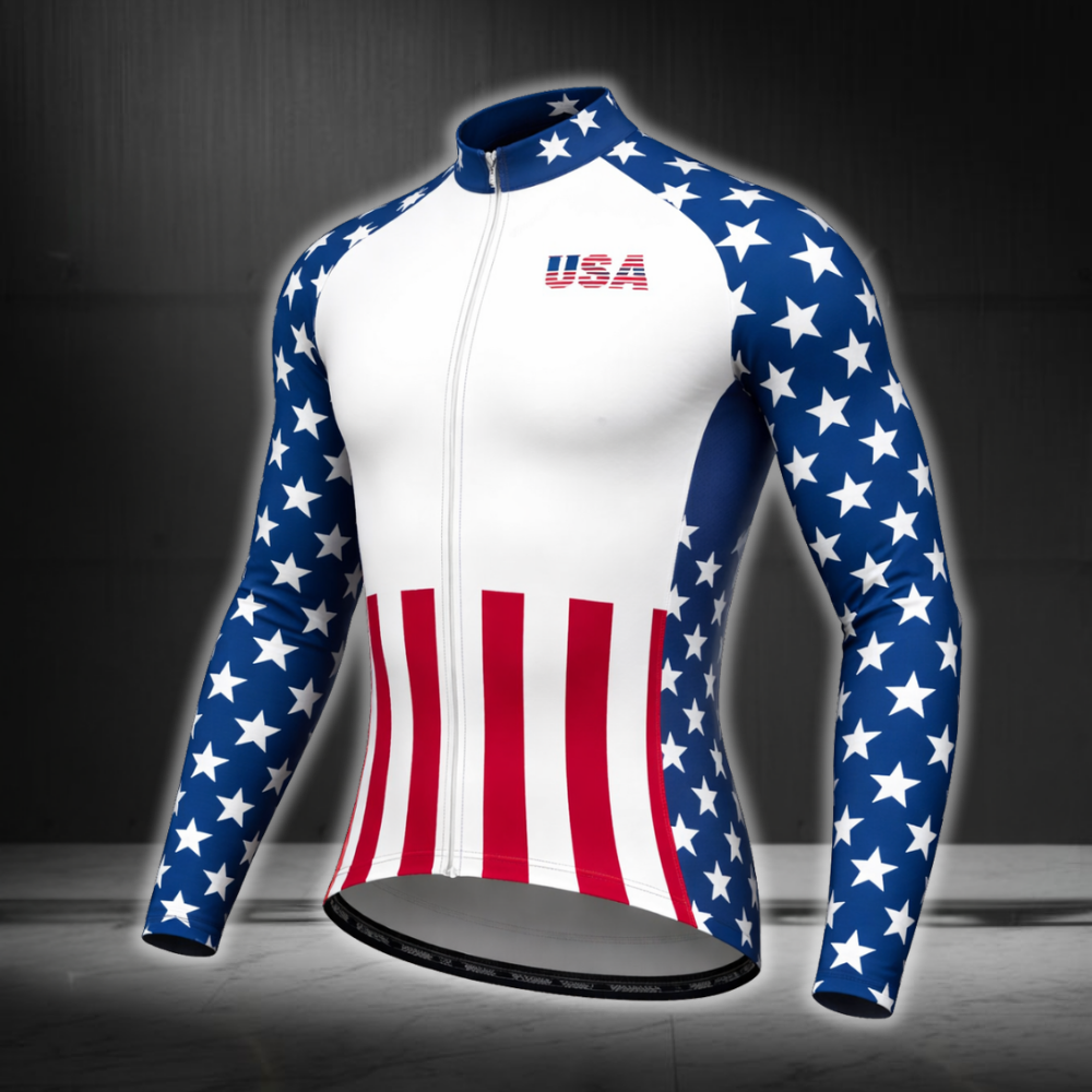 USA Flag Cycling Jersey Long Sleeve For Men, Patriotic Cycle Jerseys CZ0130