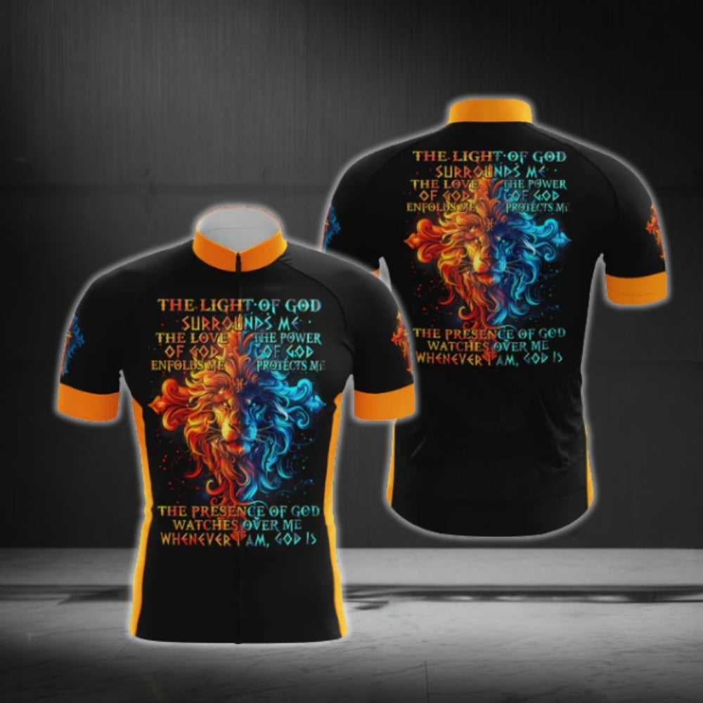 The Light Of God Orange And Blue Lion Cycling Short Sleeve Jersey Men, Christian Cycling Jerseys CG0537