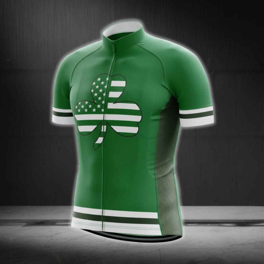 USA Flag Shamrock Cycling Jersey Short Sleeve For Mens, Patrick Day Cycling Jerseys CG0040