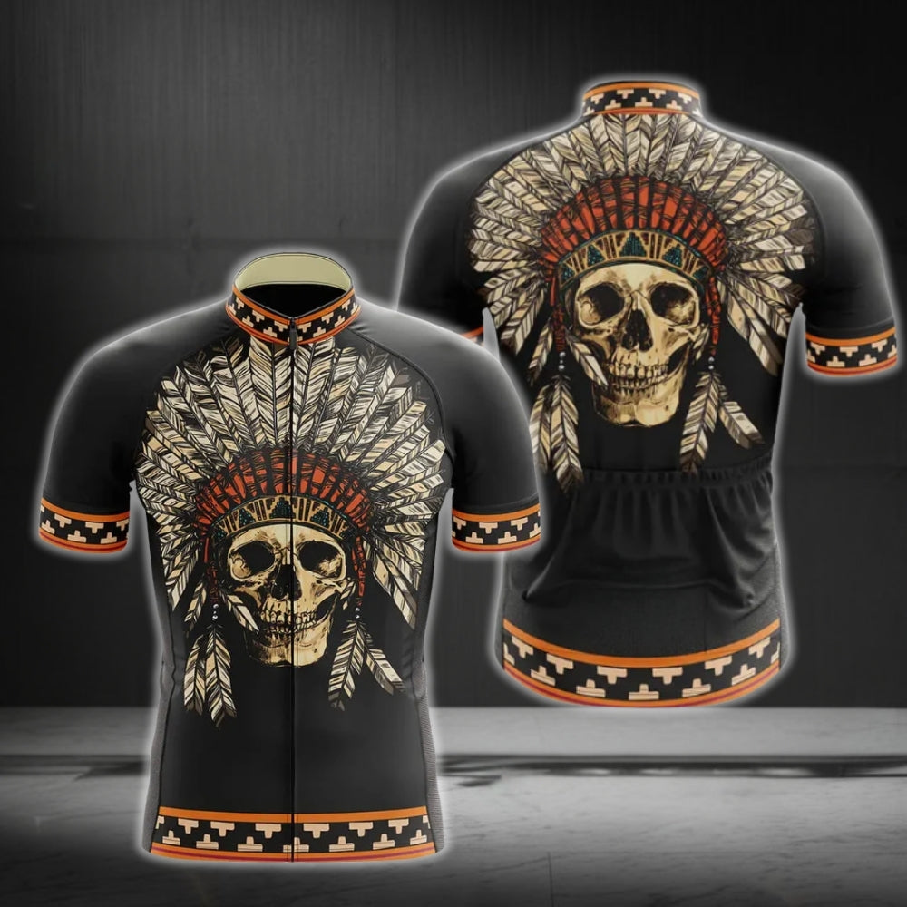 Skull Native American Men's Cycling Short Sleeve Jersey, Skull Native Cycling Jerseys CG0189