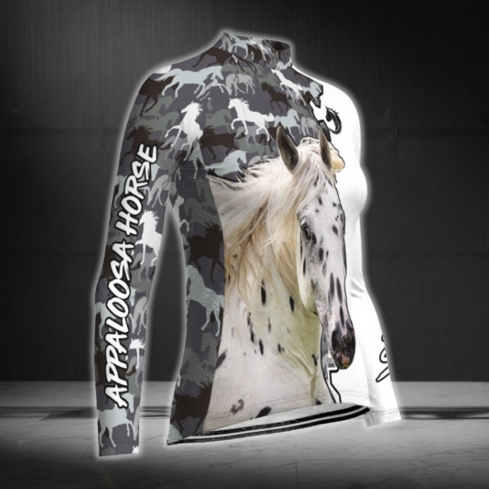 Women's Custom Appaloosa Horse Long Sleeve Cycling Jersey, Custom Horse Lovers Cycling Jersey For Ladies CG0788