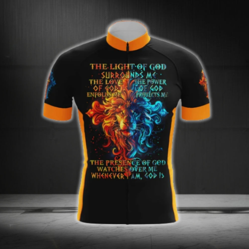 The Light Of God Orange And Blue Lion Cycling Short Sleeve Jersey Men, Christian Cycling Jerseys CG0537