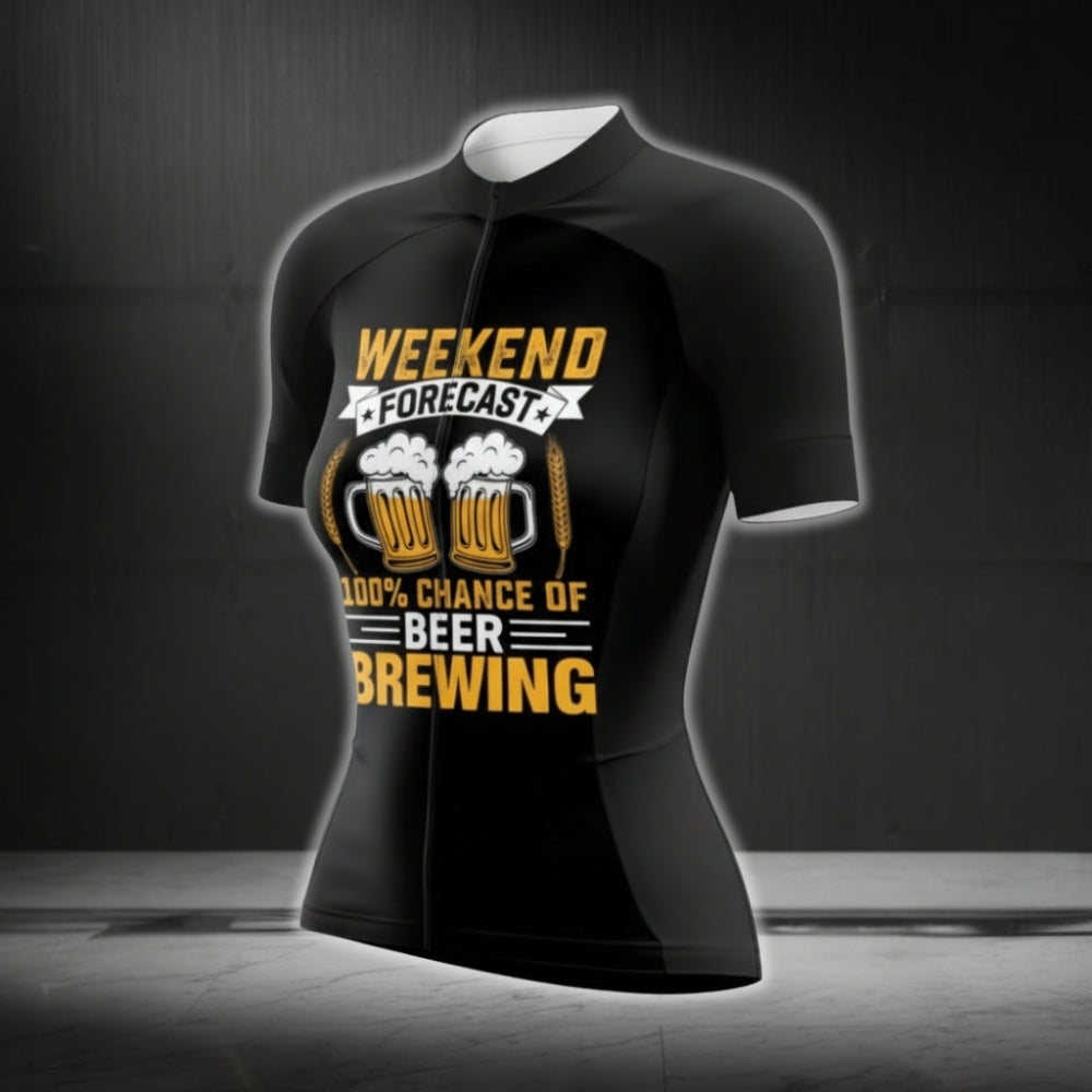 Weekend Forecast 100% Chance Of Beer Brewing Short Sleeve Women Cycling Jersey, Funny Beer Lovers Cycling Jerseys For Women CG0414