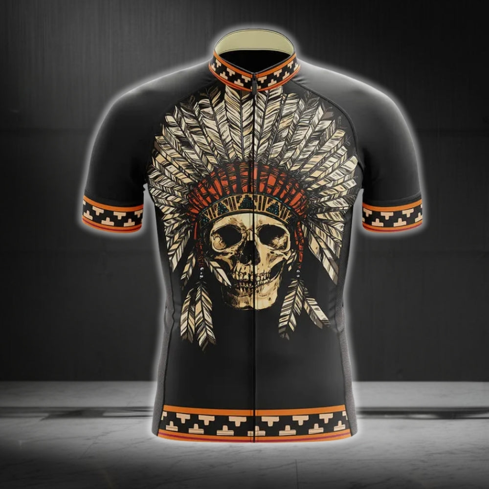 Skull Native American Men's Cycling Short Sleeve Jersey, Skull Native Cycling Jerseys CG0189