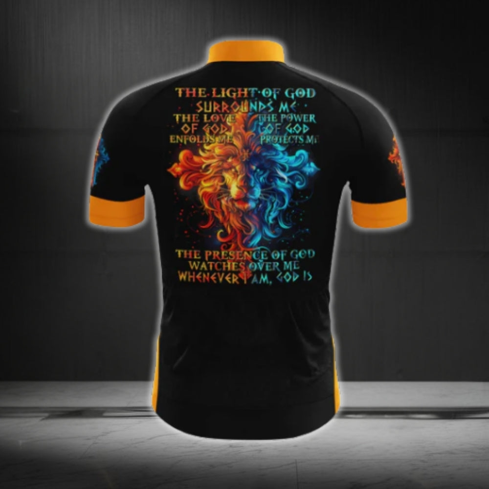 The Light Of God Orange And Blue Lion Cycling Short Sleeve Jersey Men, Christian Cycling Jerseys CG0537