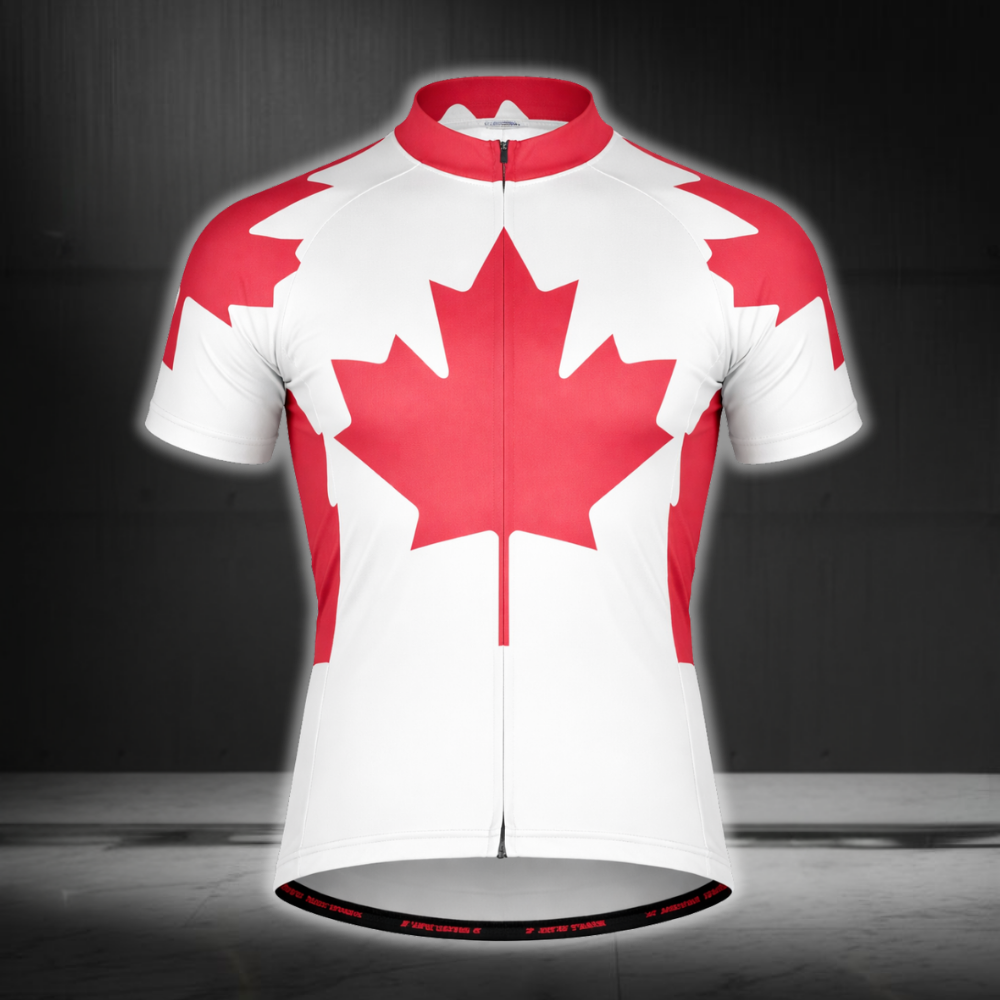 Red And White Canada Flag Cycling Short Sleeve Jersey For Mens, Canada Patriotic Cycling Jerseys CZ0131