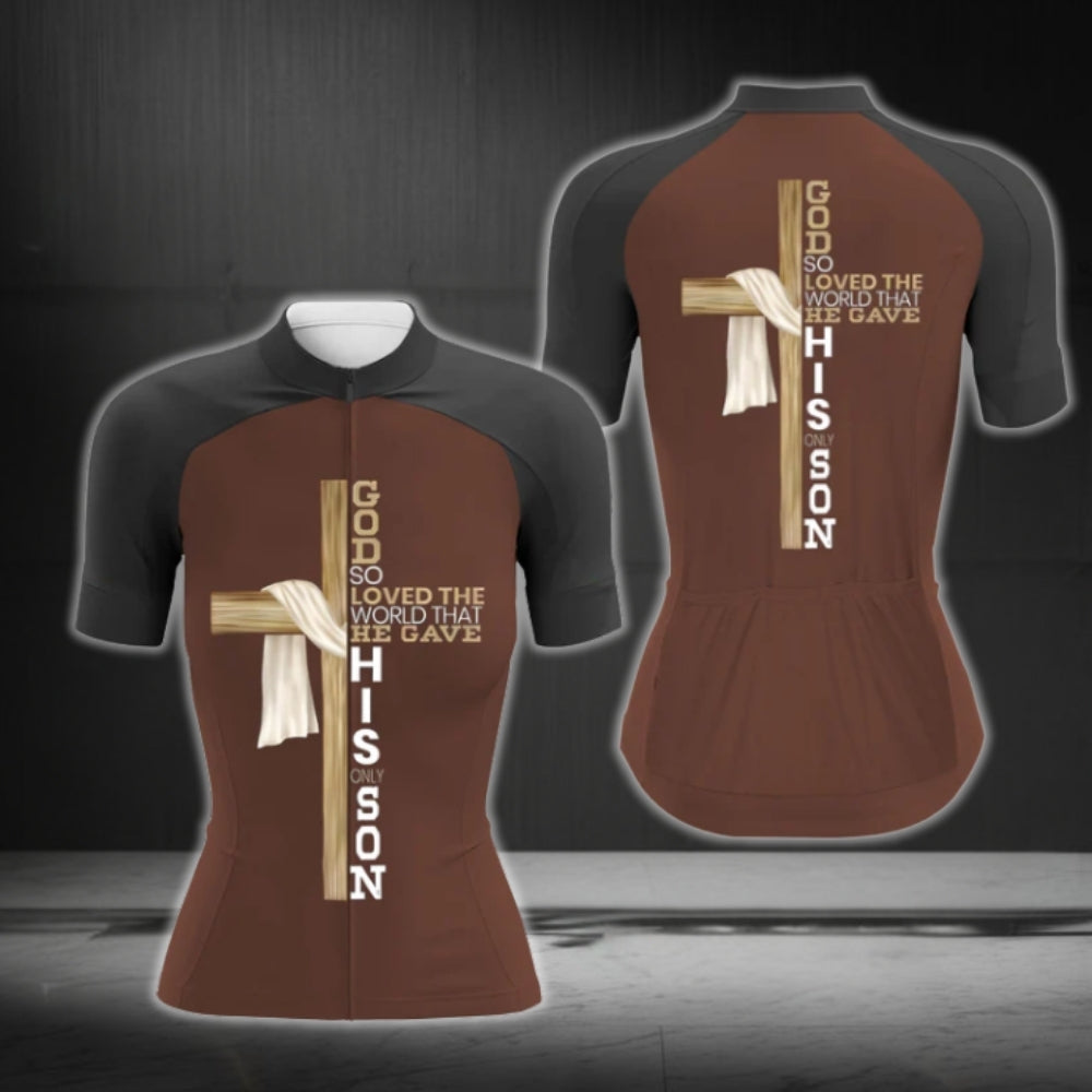God So Loved The Wolrd That He Gave His Only Son Women's Short Sleeve Cycling Jersey, Christian Cycling Jerseys For Ladies CG0415