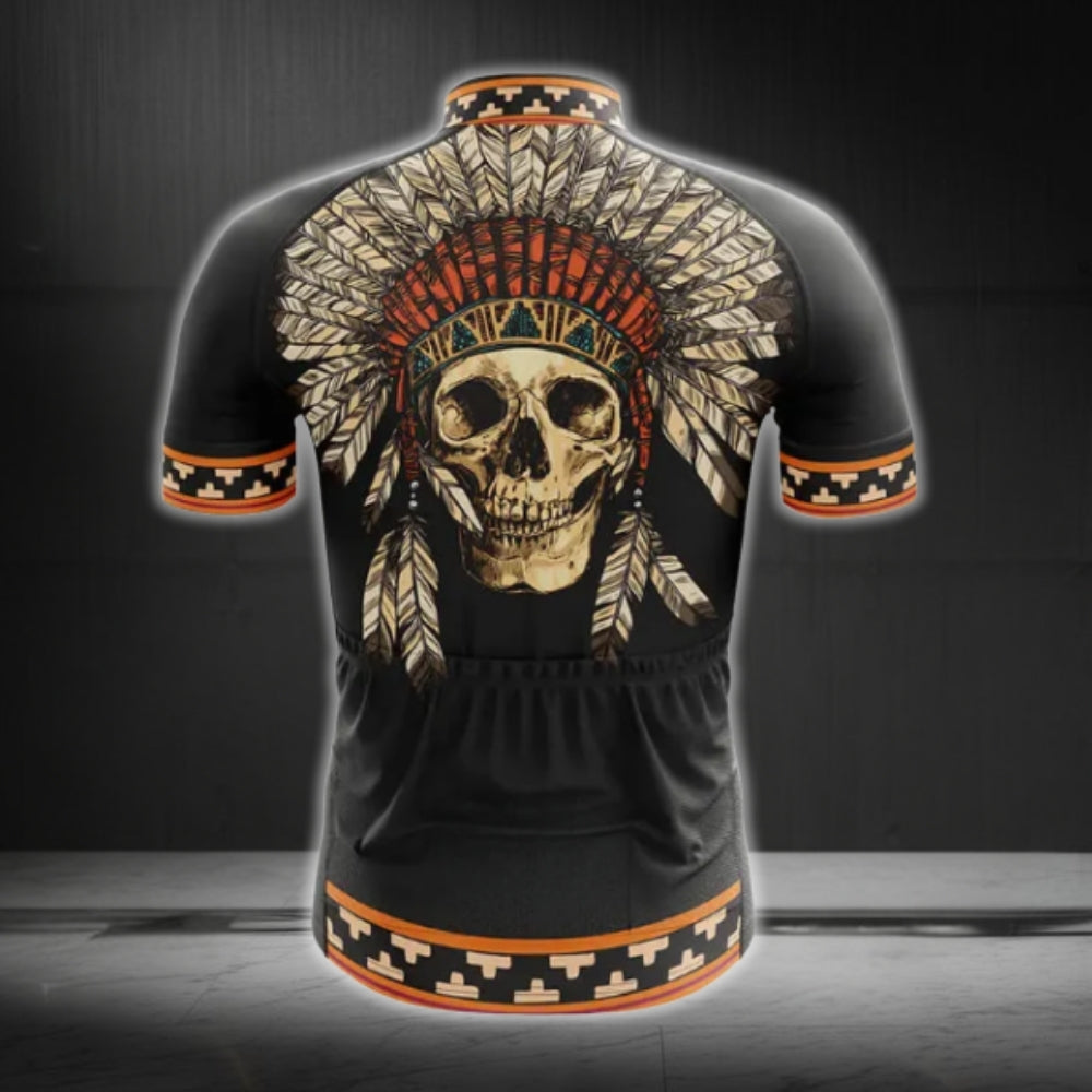 Skull Native American Men's Cycling Short Sleeve Jersey, Skull Native Cycling Jerseys CG0189