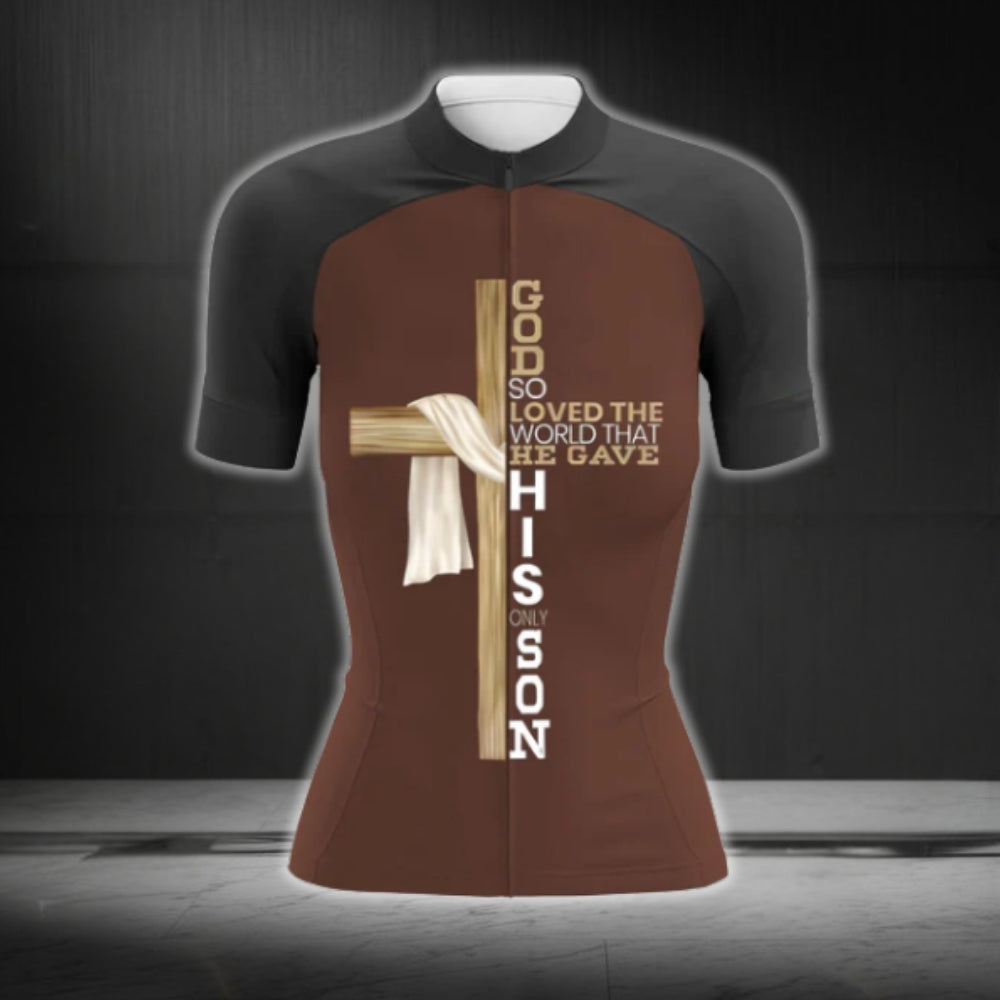 God So Loved The Wolrd That He Gave His Only Son Women's Short Sleeve Cycling Jersey, Christian Cycling Jerseys For Ladies CG0415