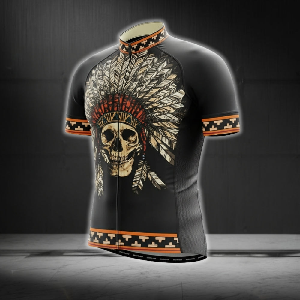 Skull Native American Men's Cycling Short Sleeve Jersey, Skull Native Cycling Jerseys CG0189