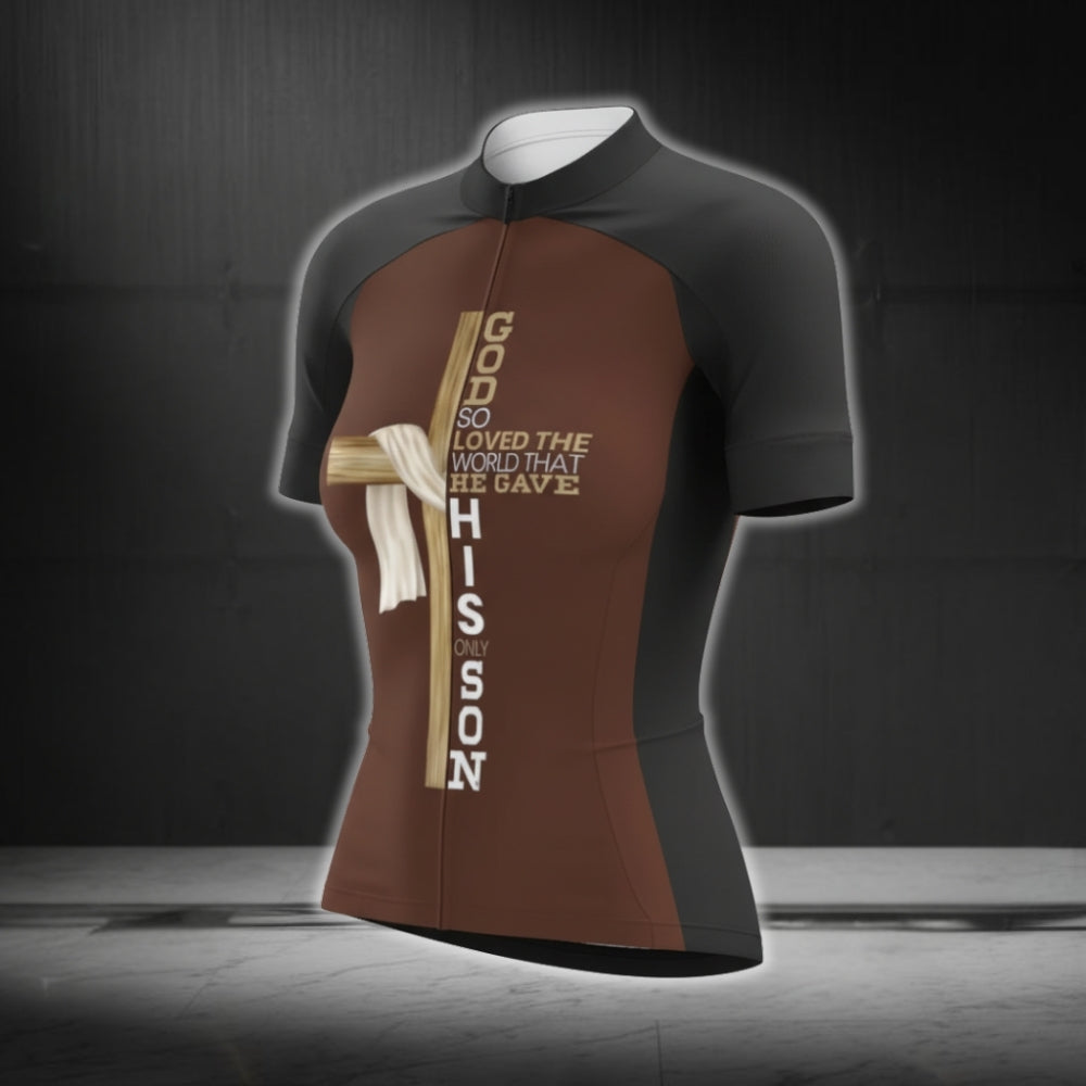 God So Loved The Wolrd That He Gave His Only Son Women's Short Sleeve Cycling Jersey, Christian Cycling Jerseys For Ladies CG0415