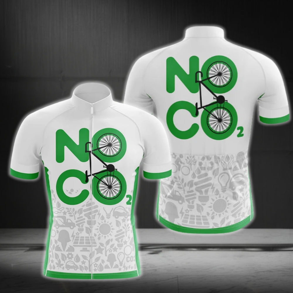 No CO2 Men's Green White Cycling Short Sleeve Jerseys, Eco Friendly Cycling Jerseys CG0191