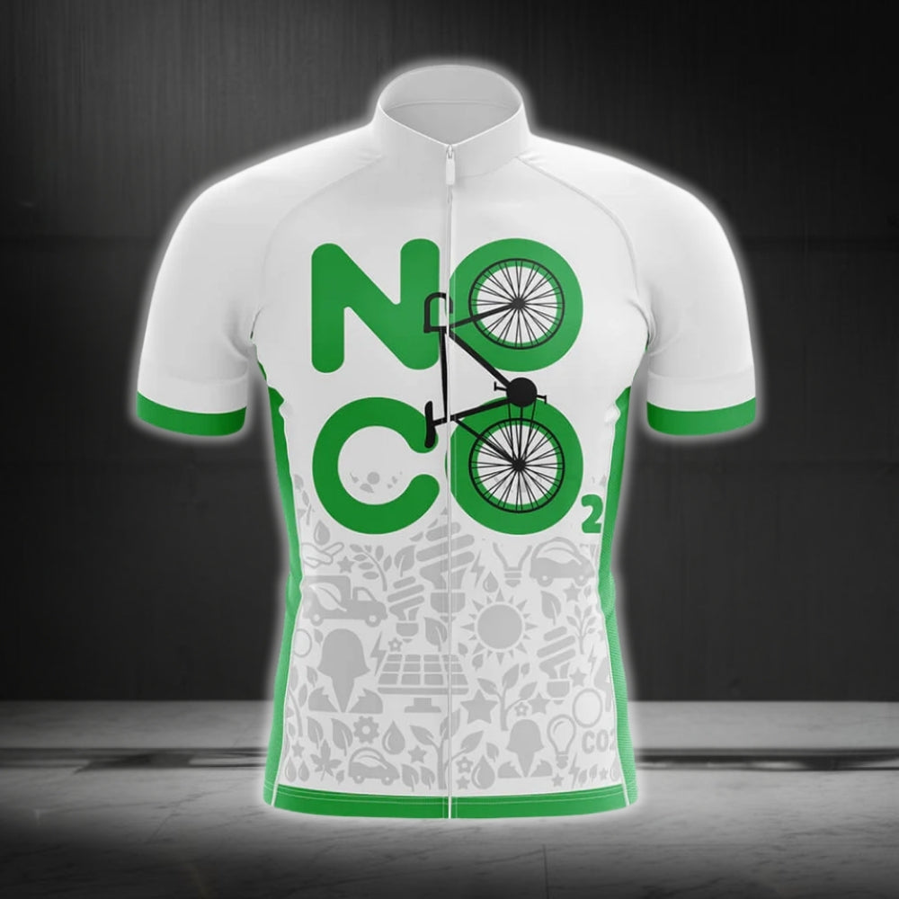 No CO2 Men's Green White Cycling Short Sleeve Jerseys, Eco Friendly Cycling Jerseys CG0191