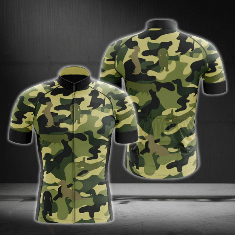 Camo Dachshund Cycling Short Sleeve Jersey For Men, Dachshund Cycling Jerseys CG0044