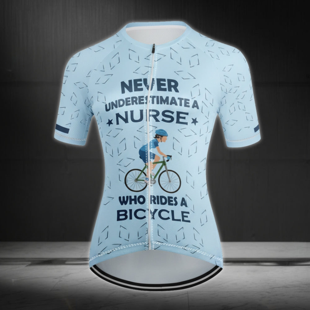 Never Underestimate A Nurse With A Bicycle Cycling Short Sleeve Jersey Womens, Funny Cycling Jersey For Nurse CZ0086