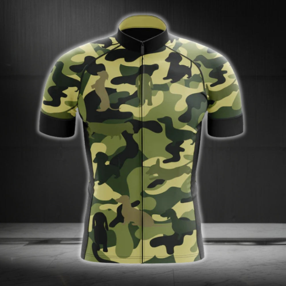 Camo Dachshund Cycling Short Sleeve Jersey For Men, Dachshund Cycling Jerseys CG0044