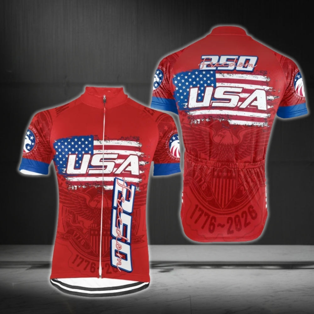 Custom USA 250 Freedom Cycling Short Sleeve Jersey For Mens, Custom 4th Of July Cycling Jerseys CG0349