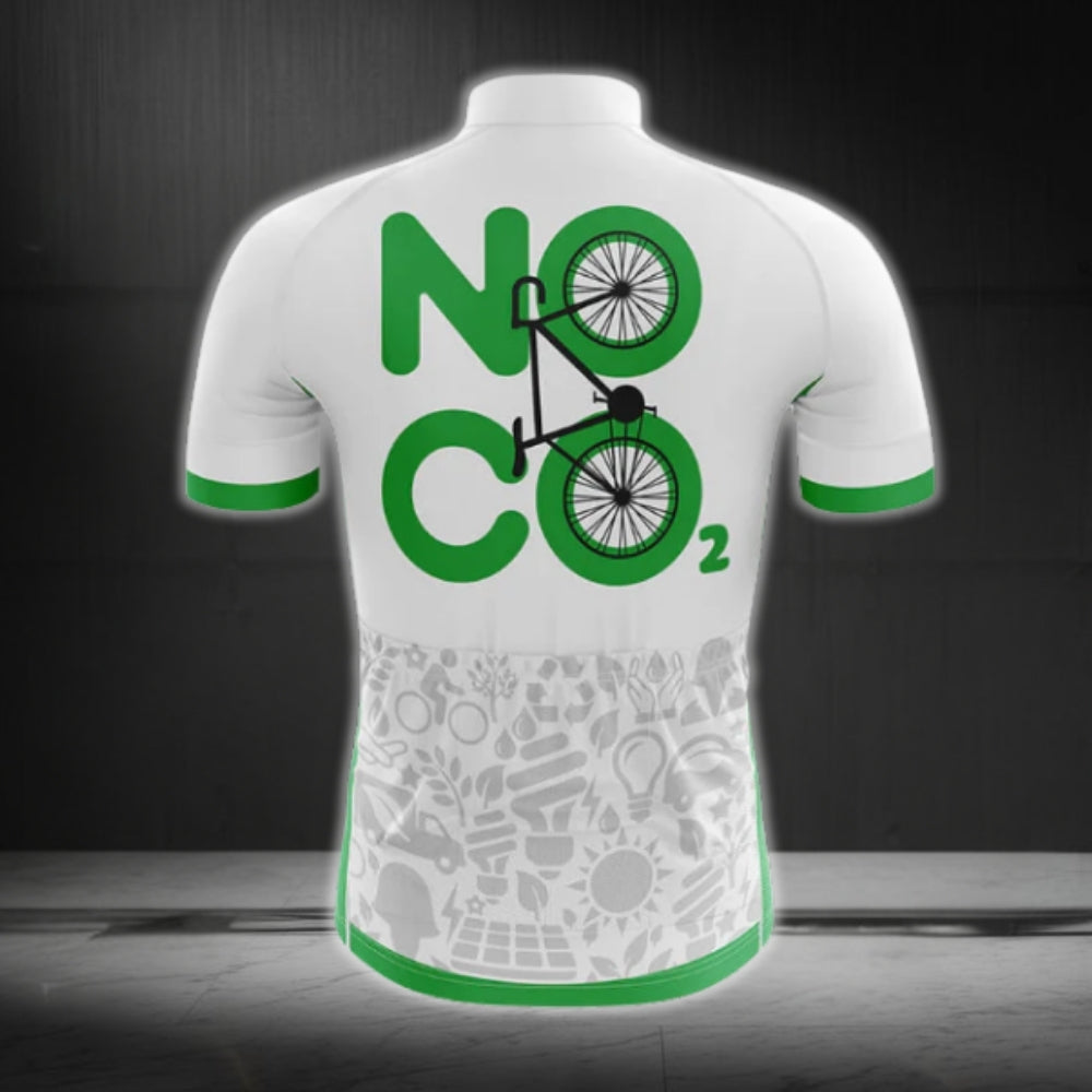 No CO2 Men's Green White Cycling Short Sleeve Jerseys, Eco Friendly Cycling Jerseys CG0191