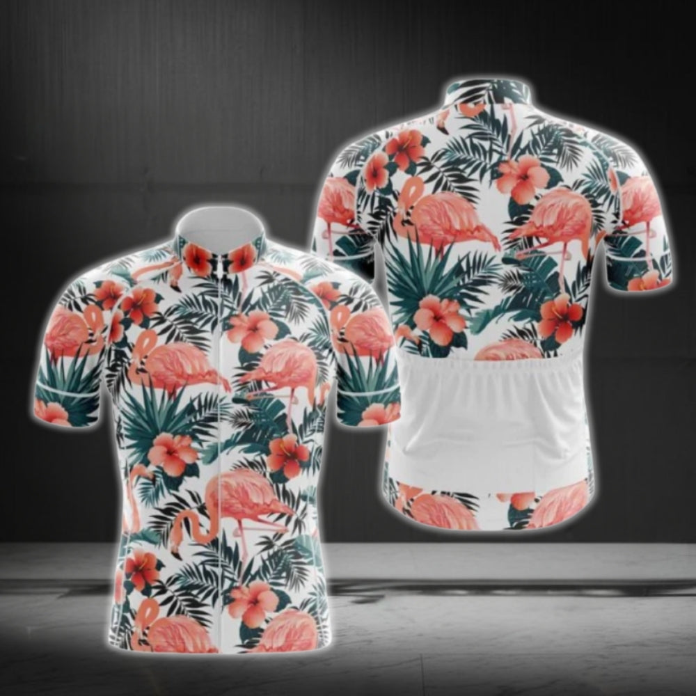 Tropical Flamingo Cycling Short Sleeve Men Jersey, Flamingo Cycling Jerseys CG0616