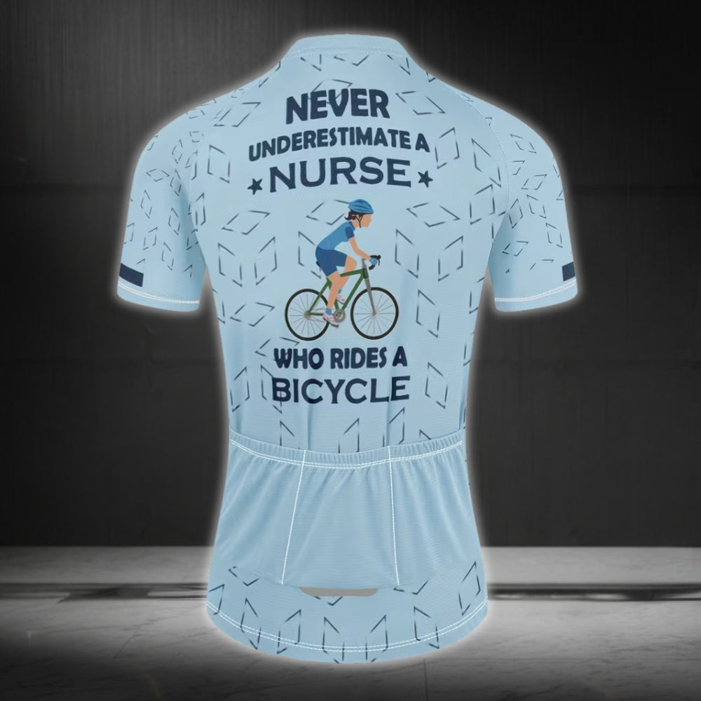 Never Underestimate A Nurse With A Bicycle Cycling Short Sleeve Jersey Womens, Funny Cycling Jersey For Nurse CZ0086